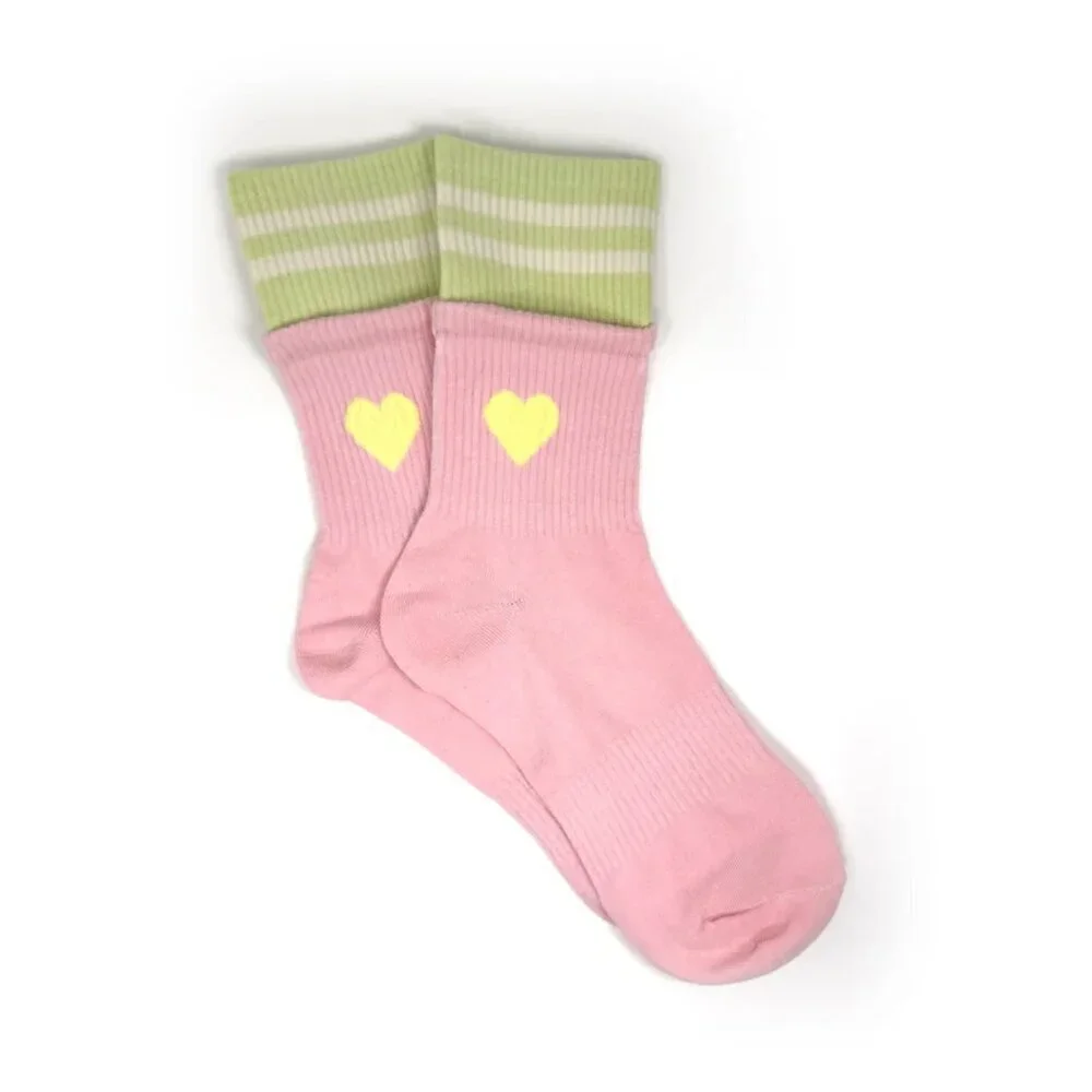 NWT Heart Cuff Sock-in-a-Sock Striped Layered Pink Socks